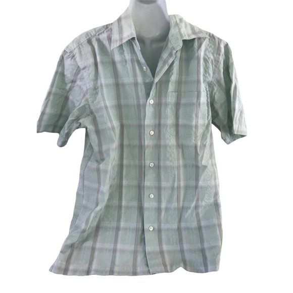 Vanheusen sz s plaid button front short sleeve shirt - Picture 1 of 7